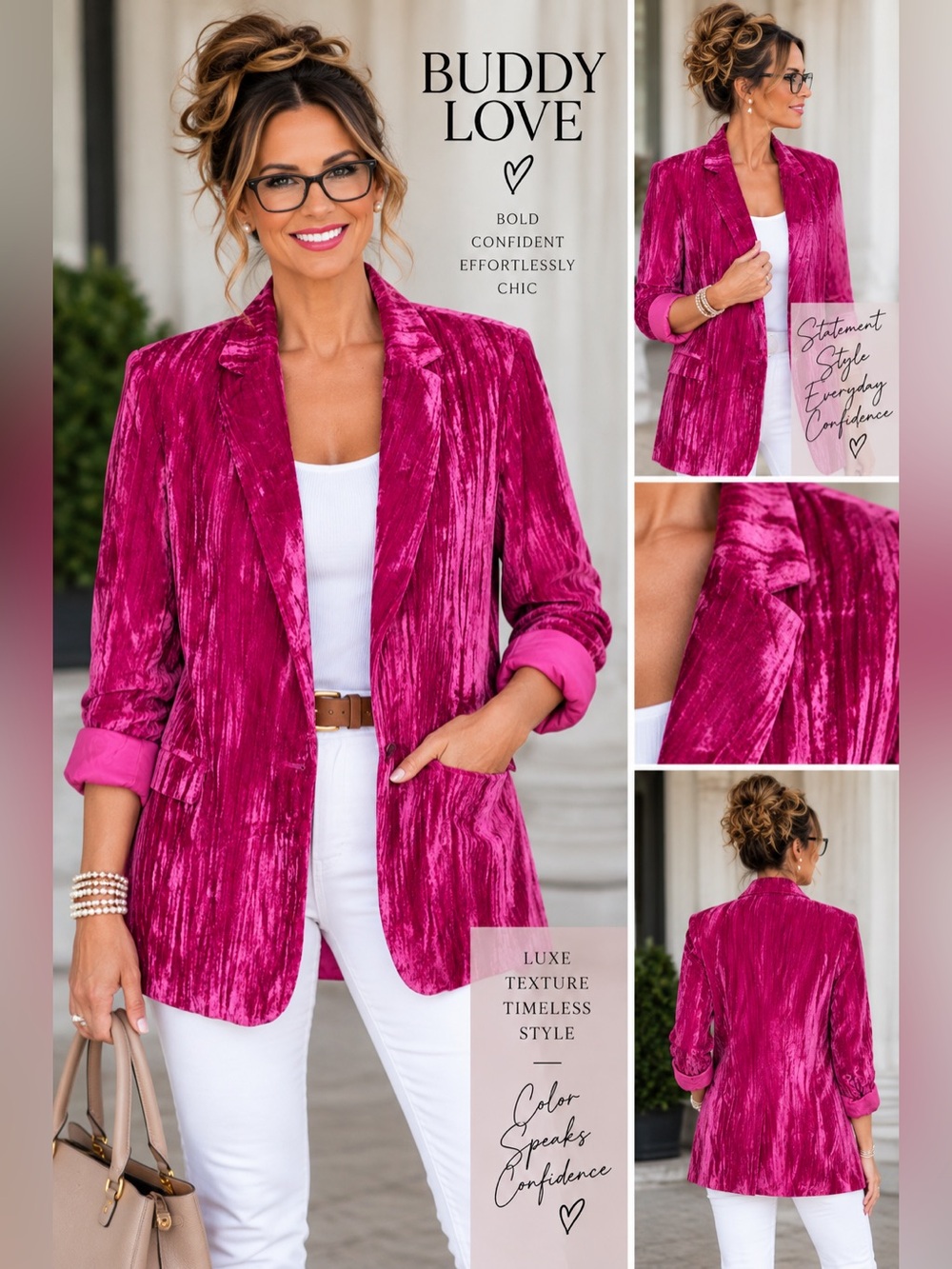 NWT BuddyLove Heff Crushed Velvet Blazer Fuchsia Pink Medium $134